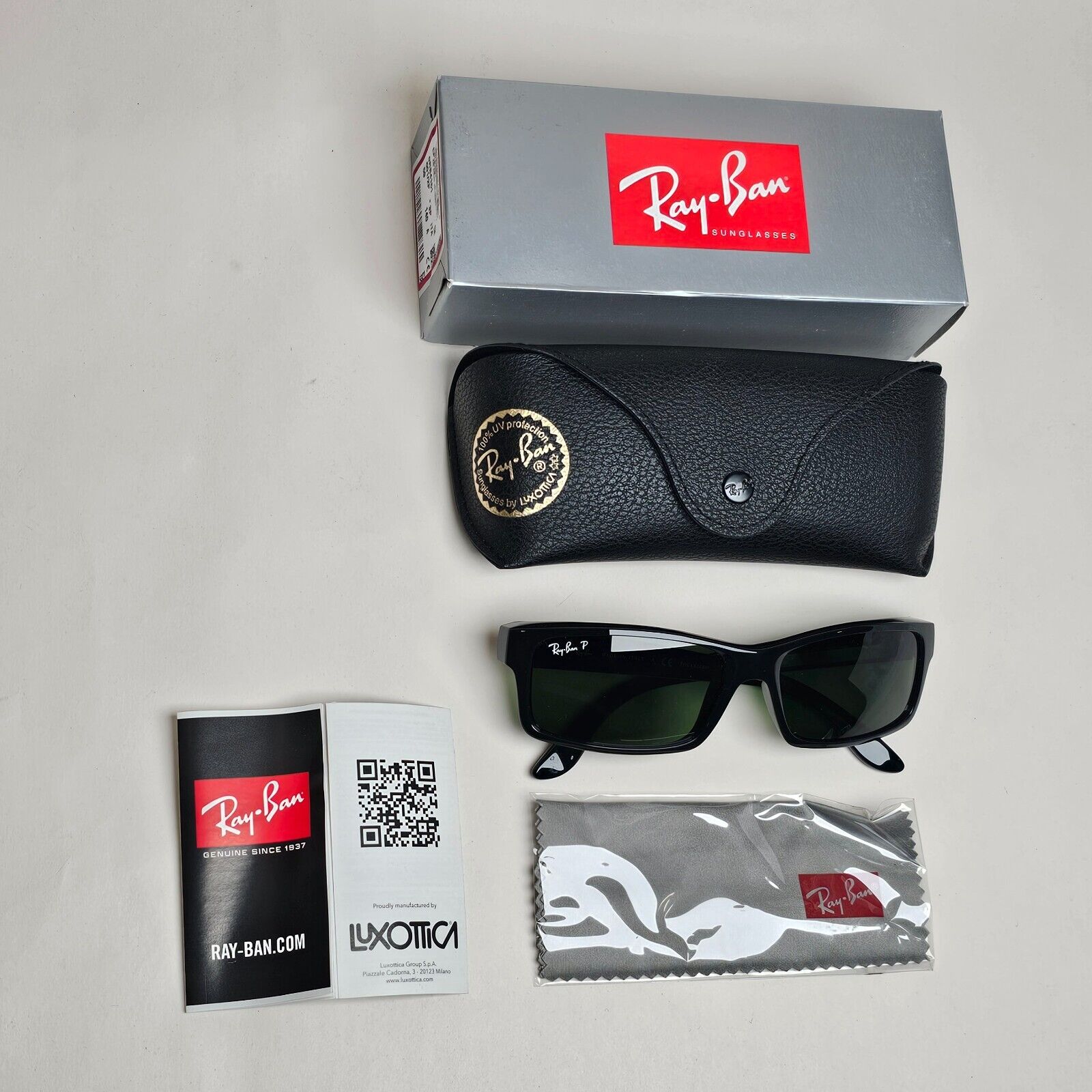 Ray-Ban Sunglasses Polarised Black Rectangle Green Square RB 4151 601/2P 59mm