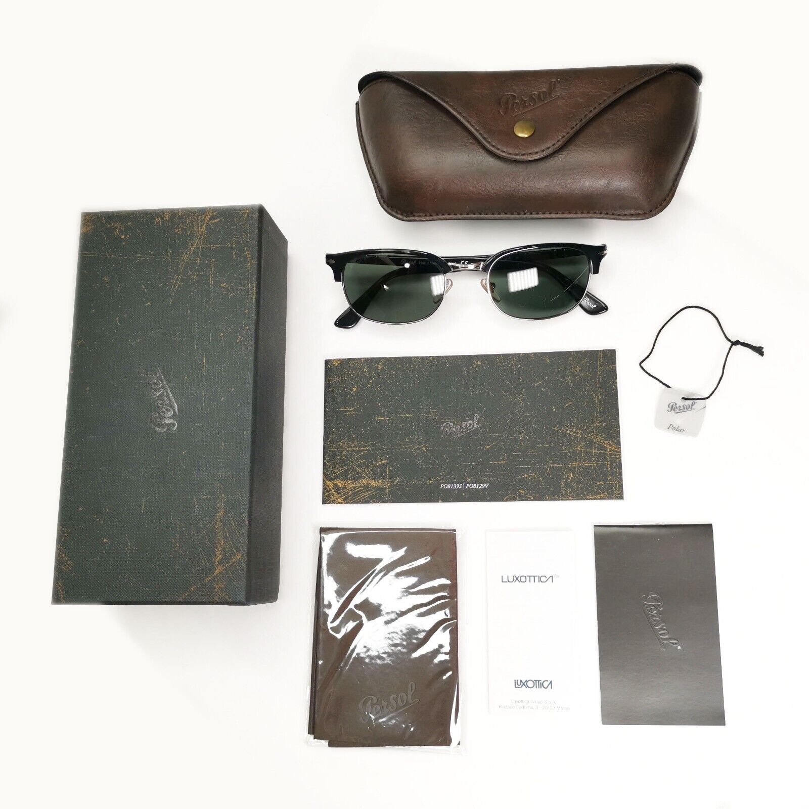 Persol Sunglasses 2015 Black Polarized Rectangle Grey Green 8139-S 95/58 52mm