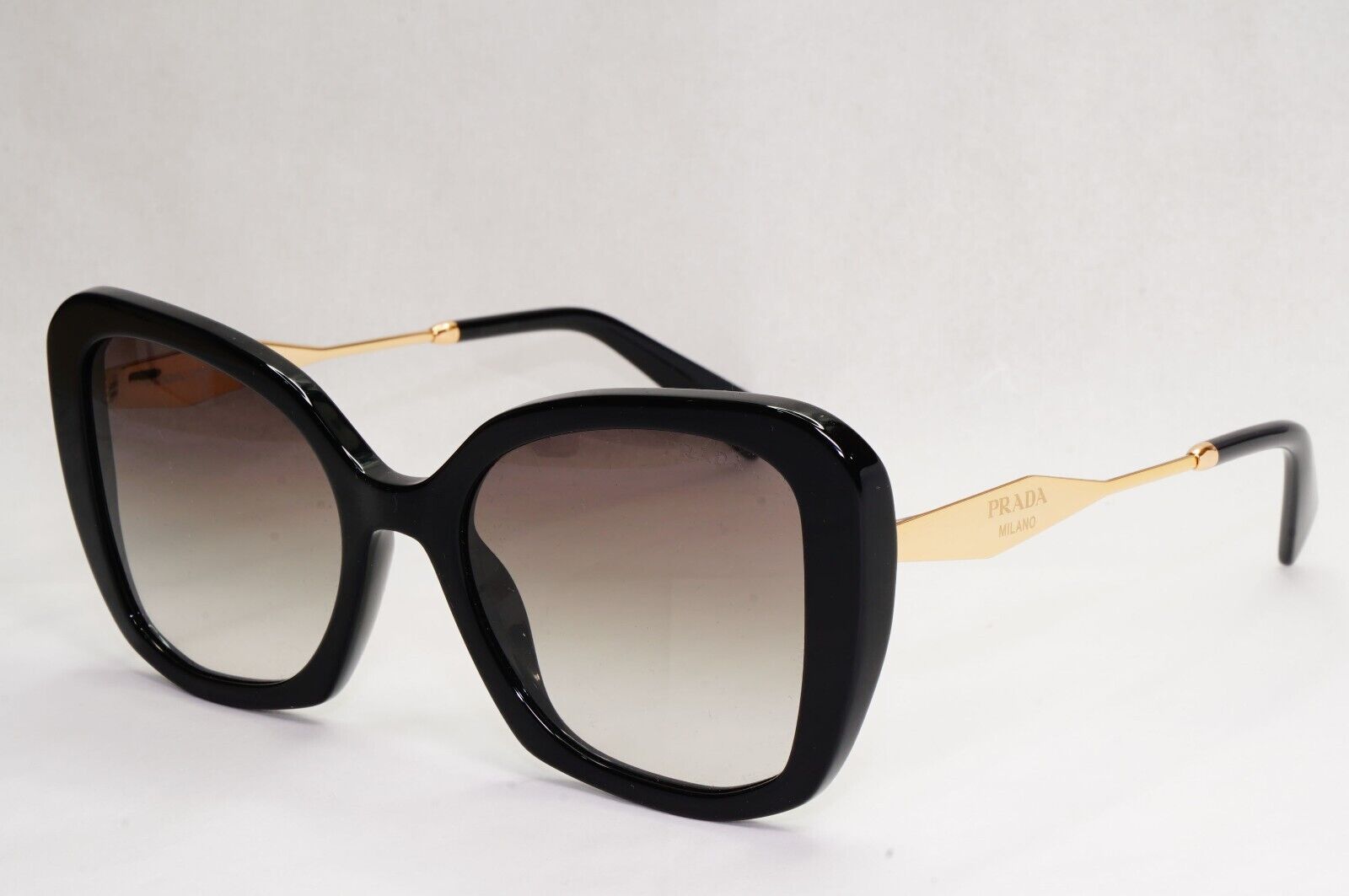 Prada Sunglasses Black Gold Square Grey Gradient Milano PR03YS SPR 03Y 1AB-0A7