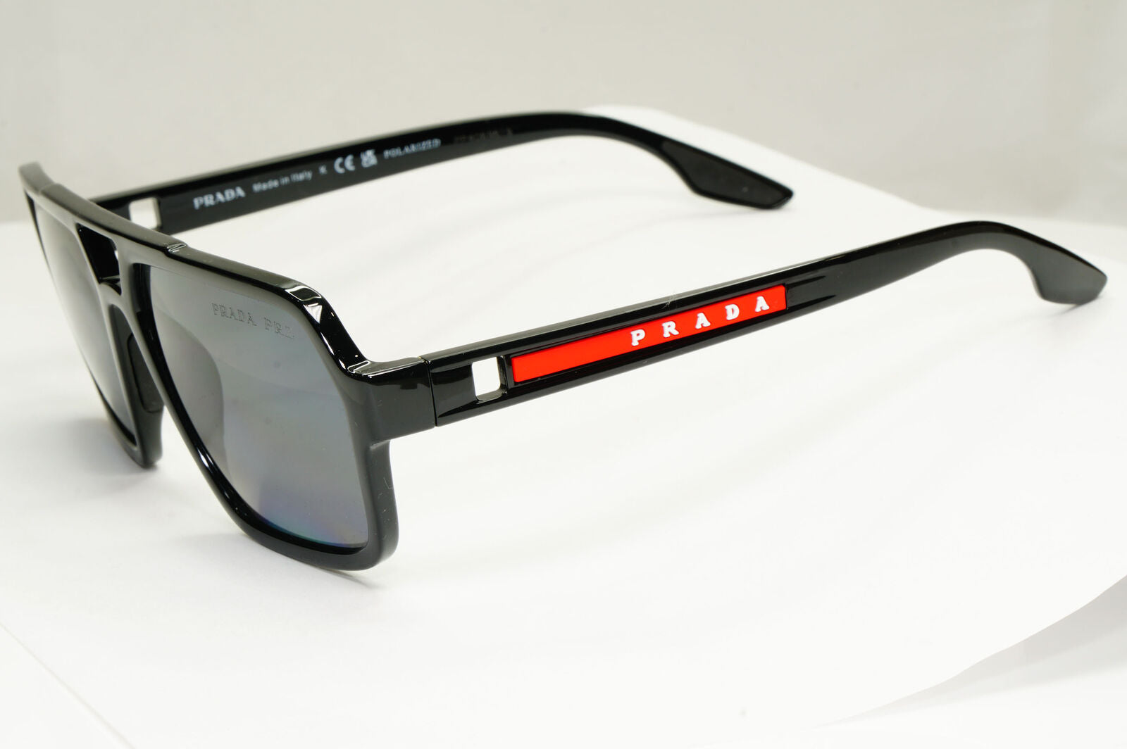 Prada Polarized Sunglasses Black Glossy Square Pilot PS01XS SPS 01X 1AB-02G