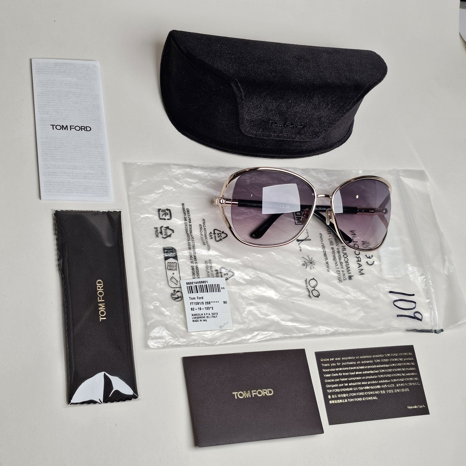 Tom Ford Sunglasses Marta Gold Black Grey Gradient FT1091 TF 1091 28B 62mm