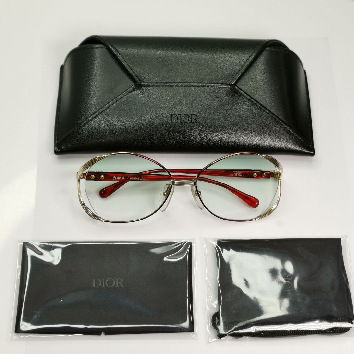 Dior 1990s Gold Sunglasses Austria Red Green Vintage Square Womens 2692 43
