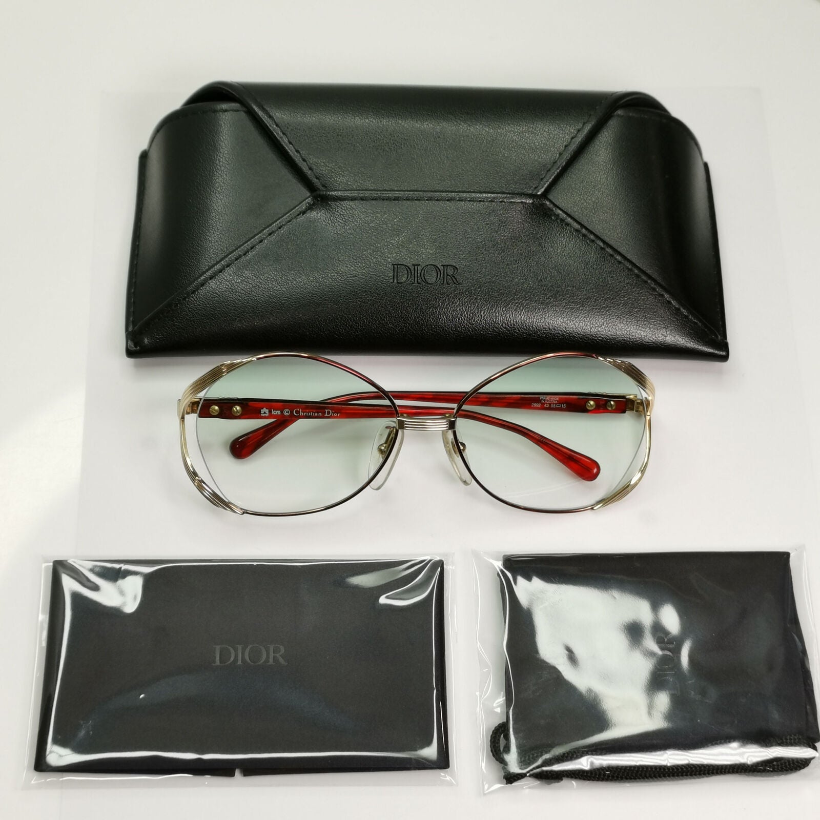 Dior 1990s Gold Sunglasses Austria Red Green Vintage Square Womens 2692 43