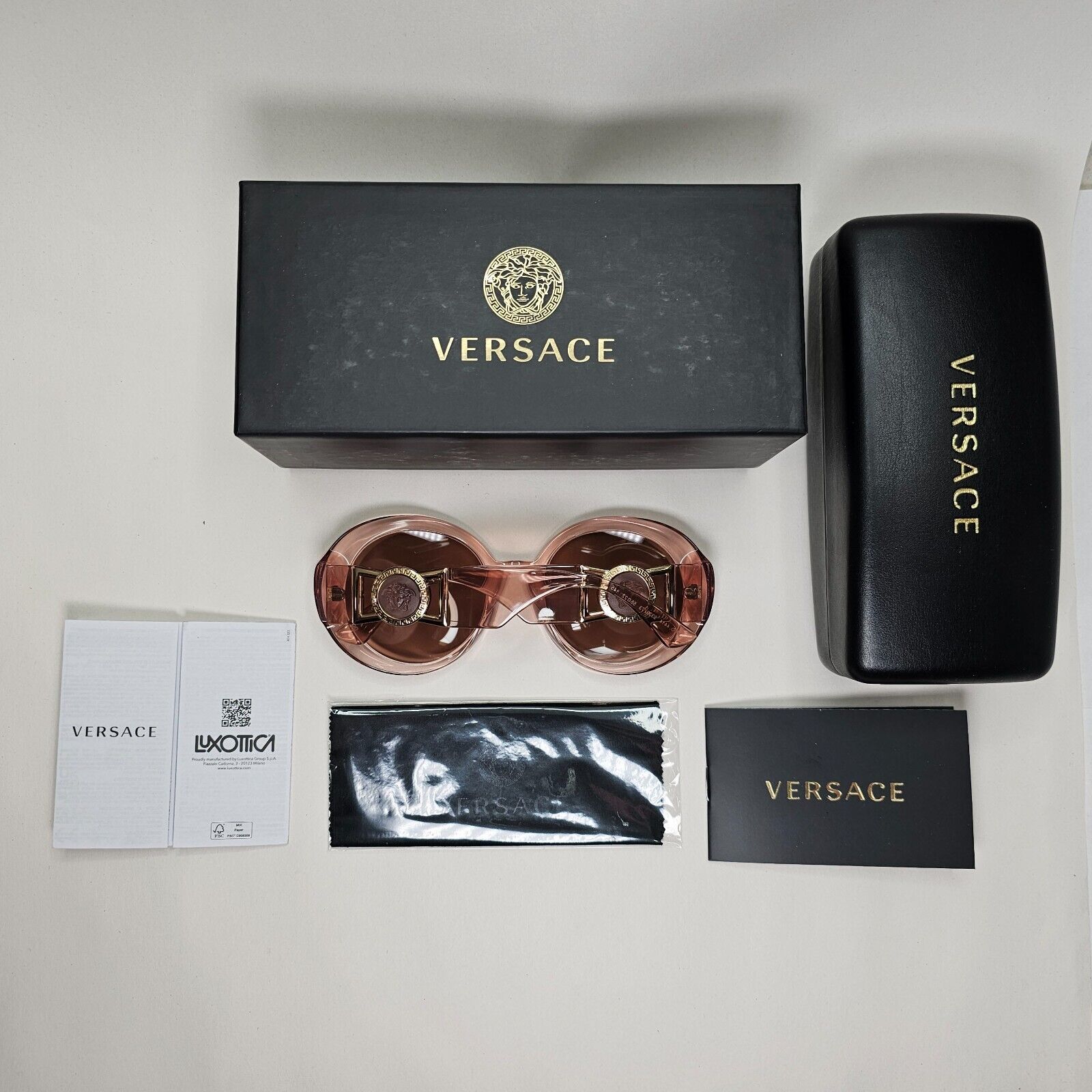 Versace Sunglasses Transparent Pink Medusa Round Brown Gold MOD VE 4414 5339/73