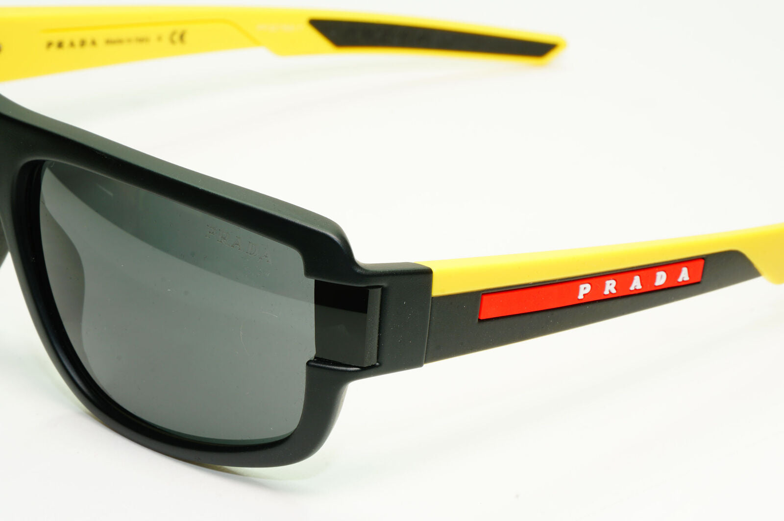 Prada Black Yellow Sunglasses Rectangle Red Stripe PS03WS SPS 03W 08W-06F