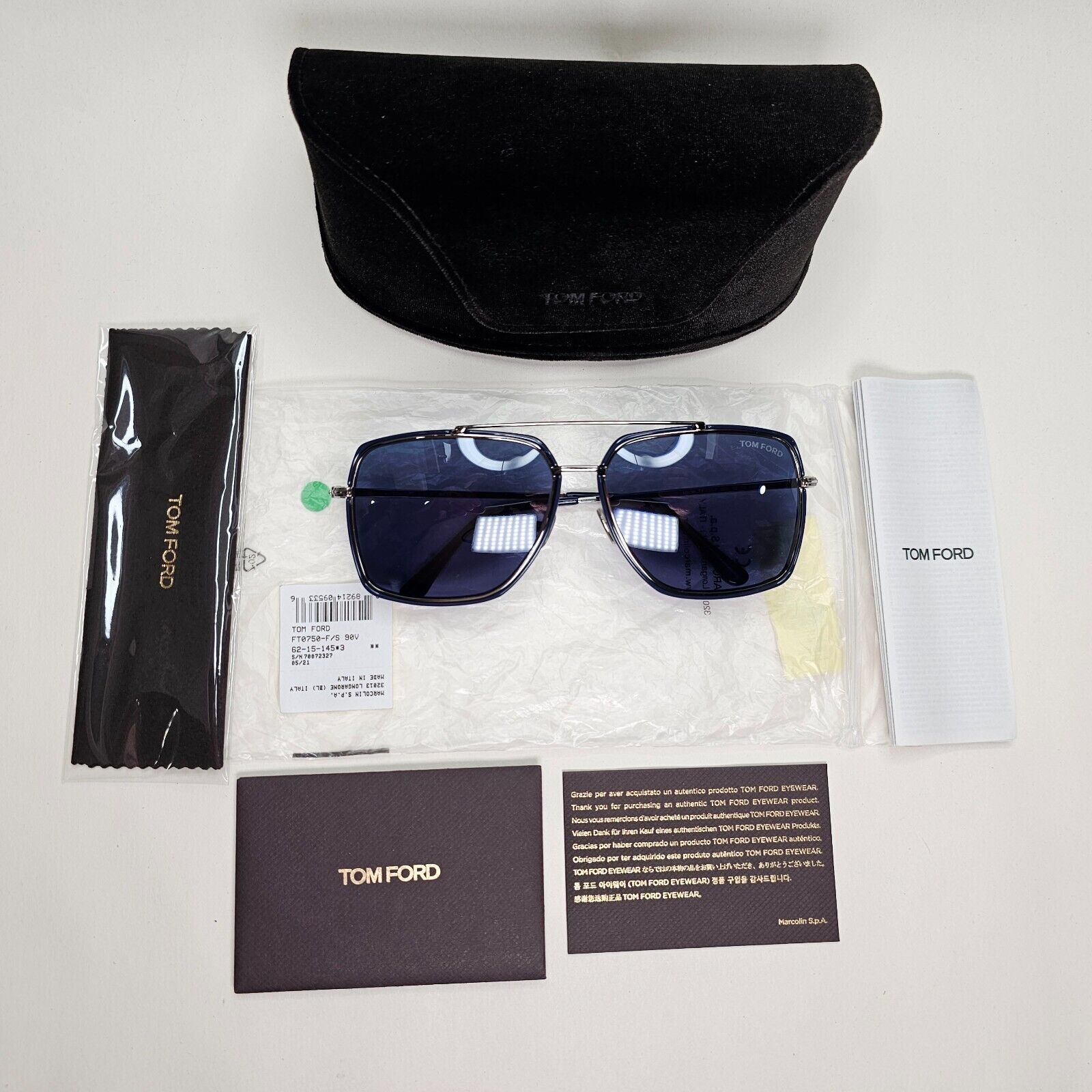 Tom Ford Sunglasses Lionel Dark Blue Silver Gunmetal FT0750-F TF 750-F 90V 62mm