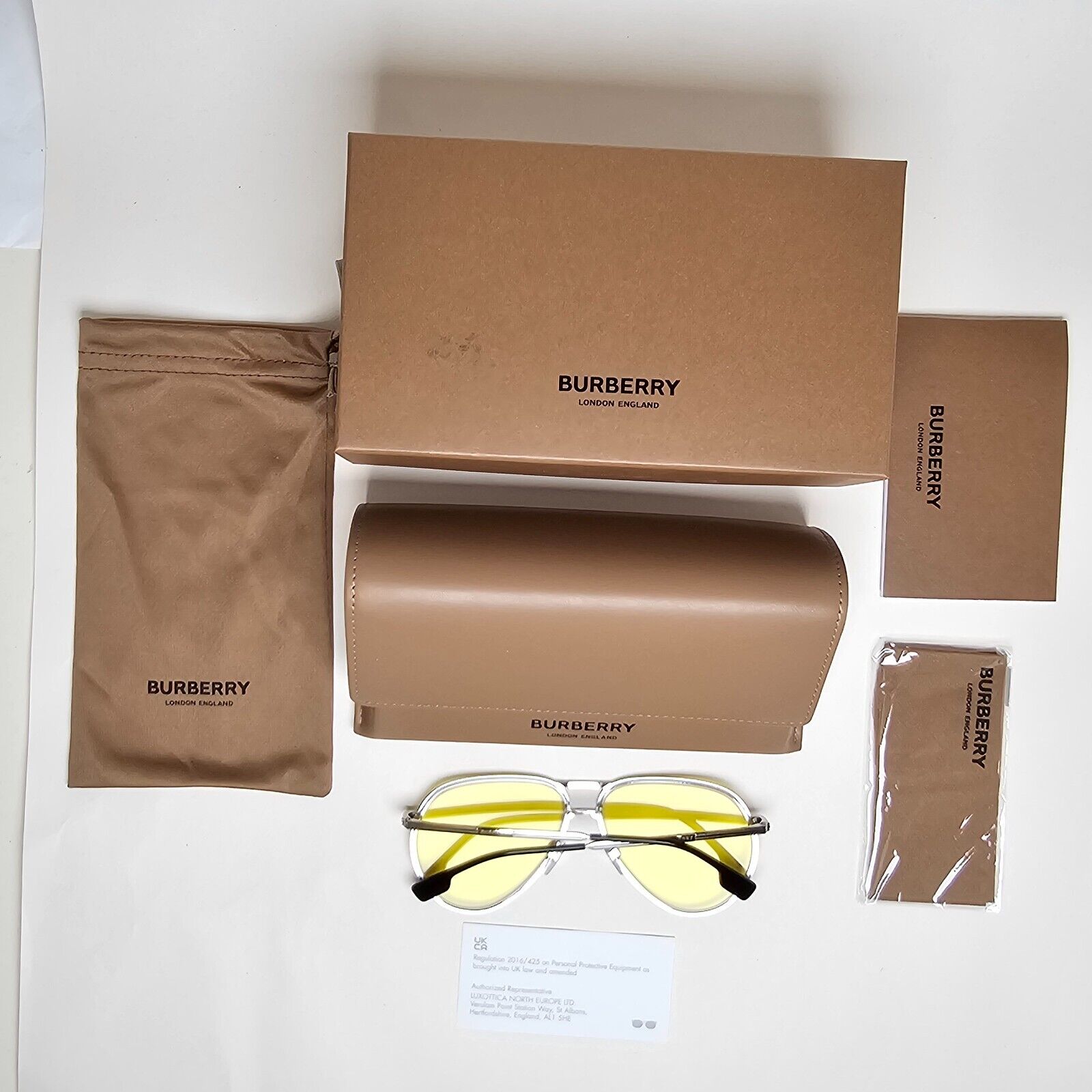 Burberry Sunglasses Scott Silver Yellow Metal Pilot BE 3135 1005/85 59mm