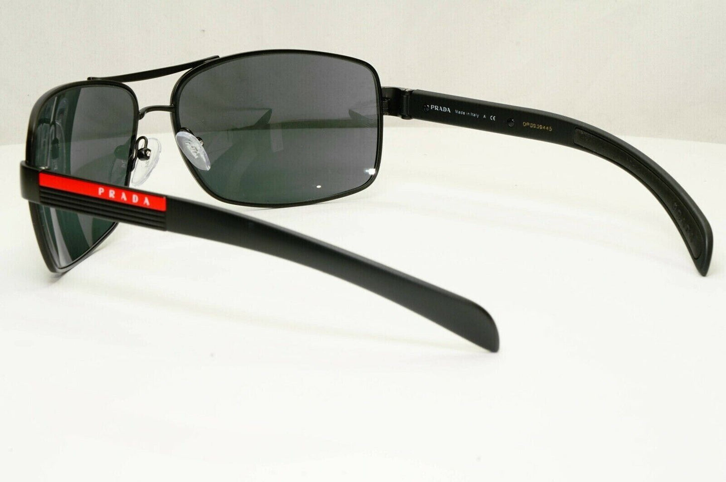 Prada Black Sunglasses Square Square Metal Sport Red Stripe SPS 54I 1BO-1A1 [A]