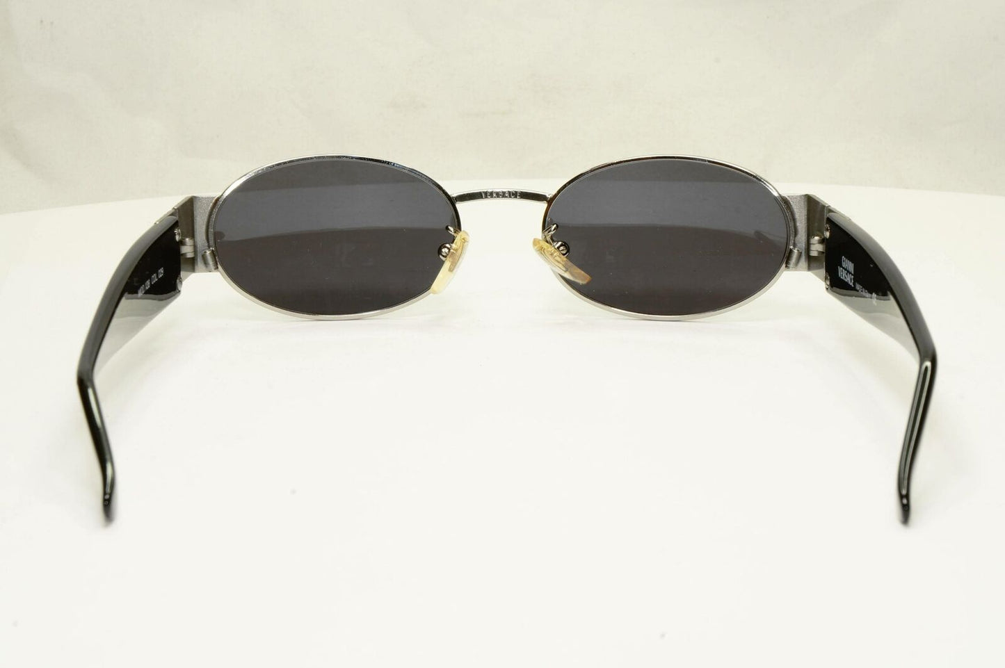 Gianni Versace 1996 Vintage Silver Medusa Black Oval Sunglasses MOD X38 COL 029