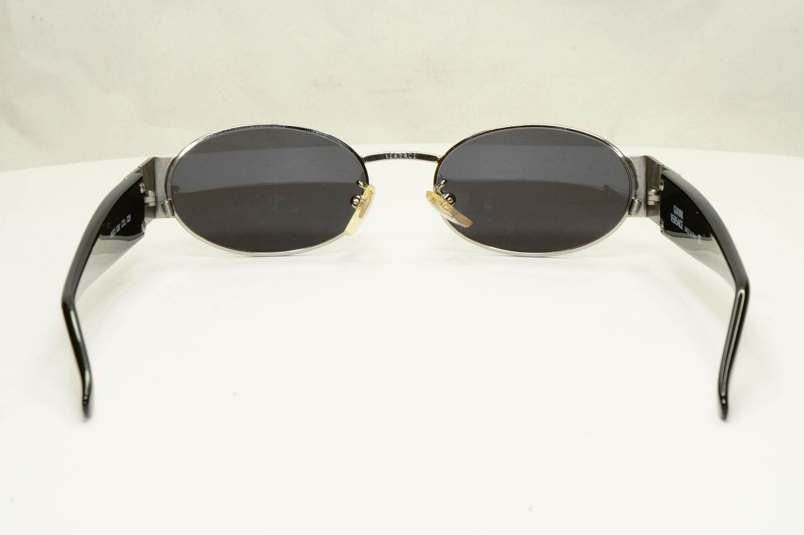 Gianni Versace 1996 Vintage Silver Medusa Black Oval Sunglasses MOD X38 COL 029