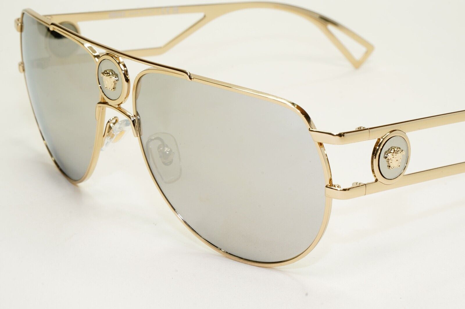 Versace Sunglasses Gold Silver Mirror Pilot Navigator MOD VE2225 1252/6G 60mm