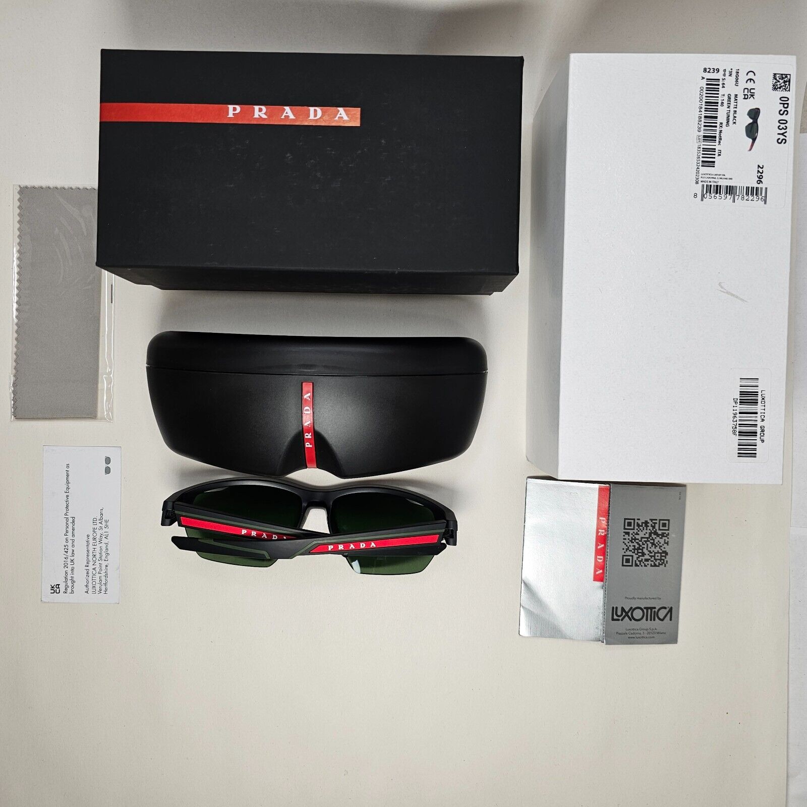 Prada Sunglasses Black Matte Wrap Red Stripe Green Tuning PS03YS SPS 03Y 18G-06U