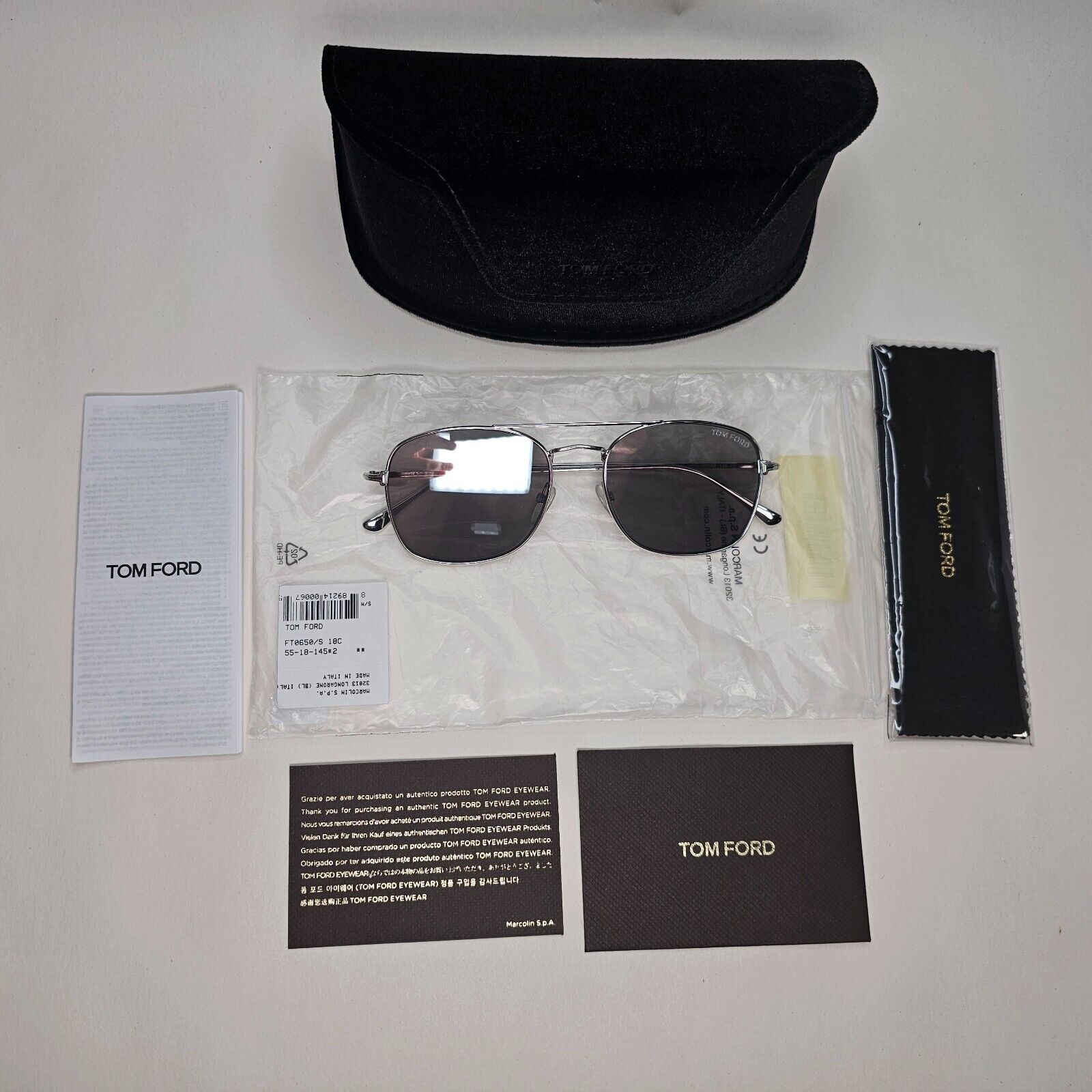 Tom Ford Sunglasses Luca-02 Silver Mirror Rhodium Metal FT0650 TF 650 18C 55mm