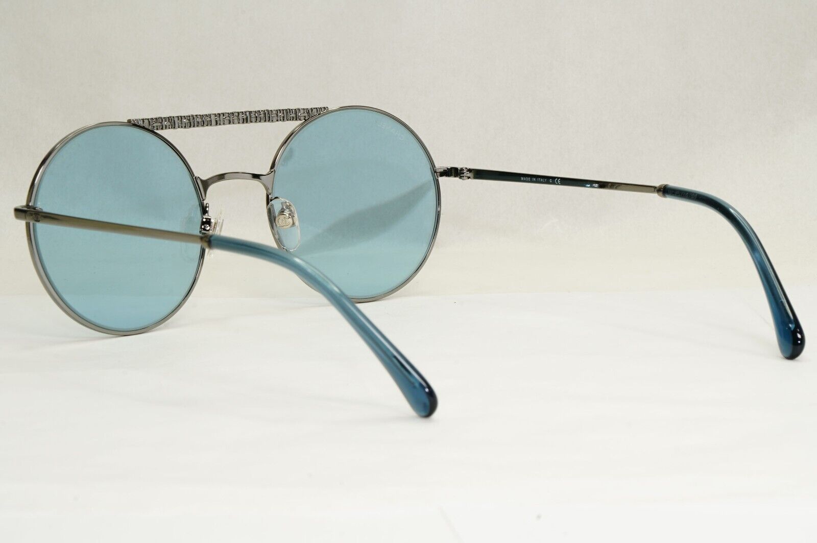 Chanel Sunglasses Blue Grey Gunmetal Round Pilot Metal 4232 c.108/65 200324