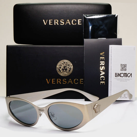 Versace Sunglasses Brushed Silver Medusa Grey Silver Mirror MOD VE 2263 1266/6G