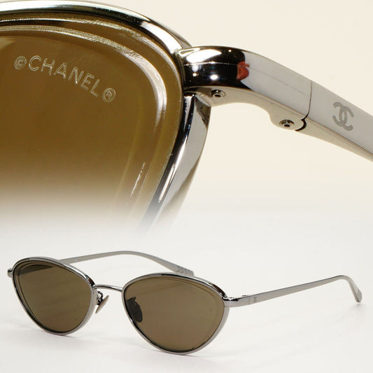 Chanel Sunglasses Gunmetal Brown Cat Eye Metal 4255 c.108/3 55mm