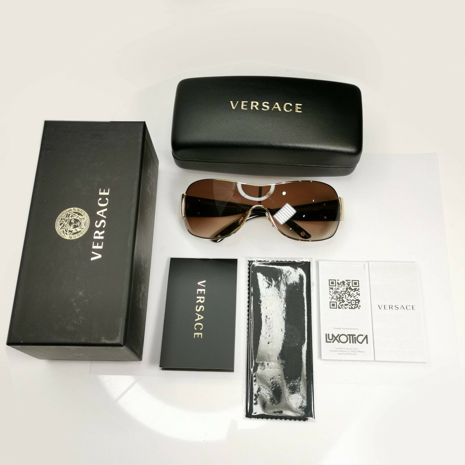 Authentic Versace Mens Womens Gold Shield Visor Medusa Sunglasses 2101 1002/13