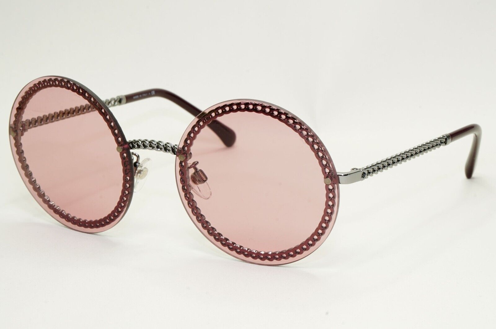 Chanel Sunglasses Chain Round Rimless Metal Grey Gunmetal Pink CH 4245 c.108/D8