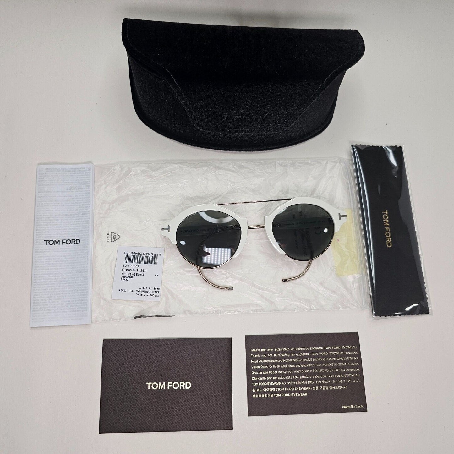 Tom Ford Sunglasses Farrah-02 Ear Loop White Green Gold FT0631 TF 631 25N 49mm