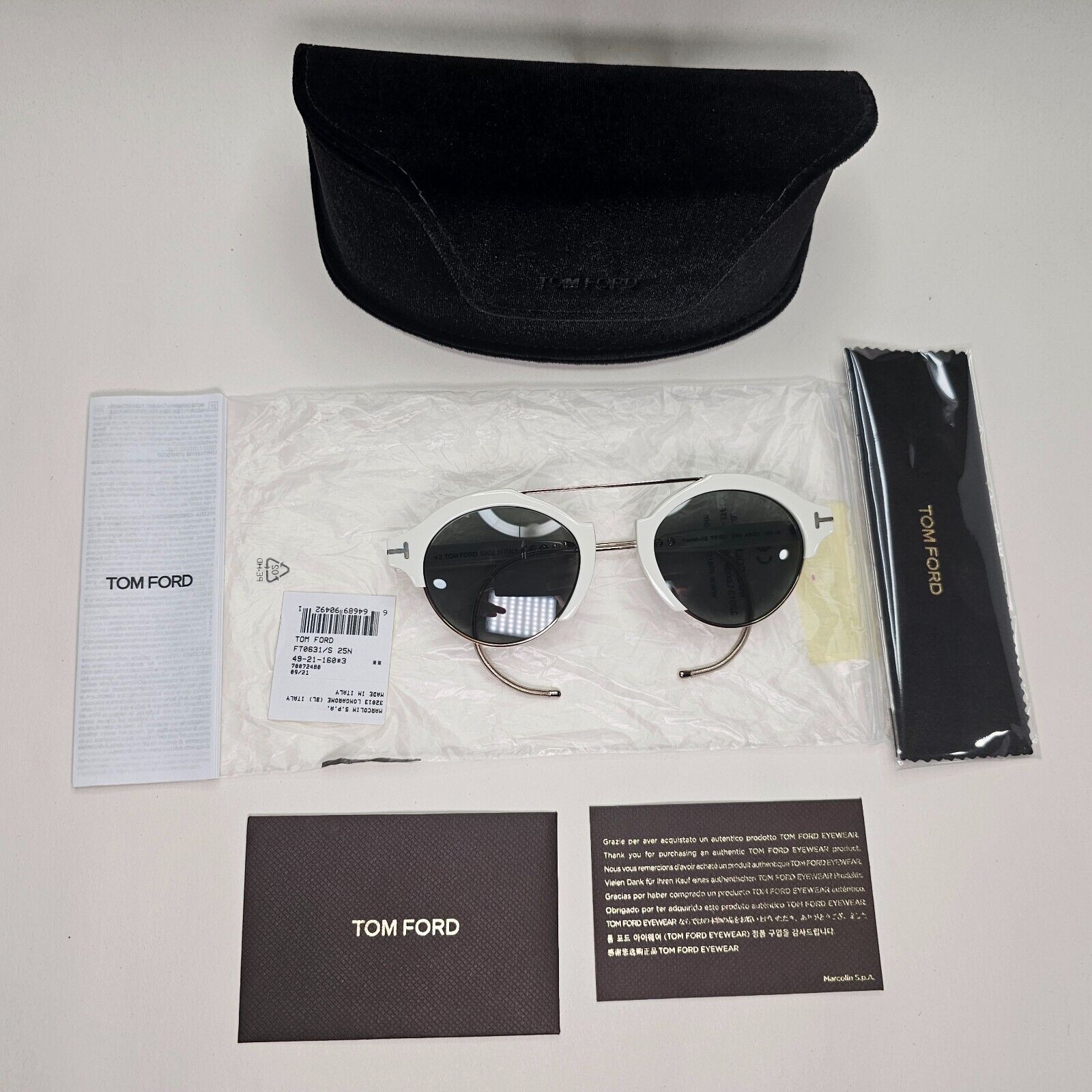 Tom Ford Sunglasses Farrah-02 Ear Loop White Green Gold FT0631 TF 631 25N 49mm