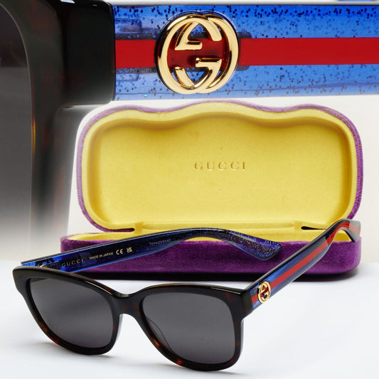 Gucci Sunglasses 2017 Brown Blue Square Red Stripe GG0038ON 003 54mm 100225