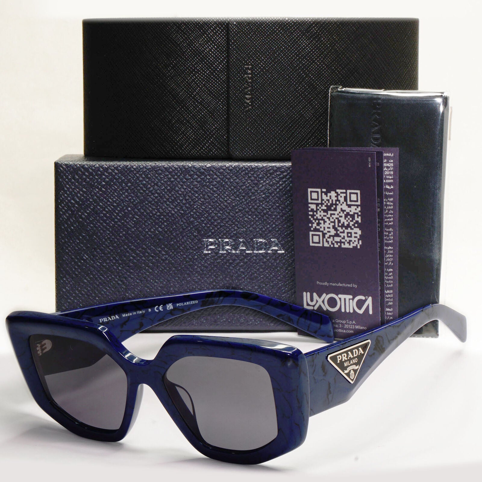 Prada Sunglasses Polarised Blue Marble Triangle Square PR14ZSF SPR 14Z-F 18D-5Z1
