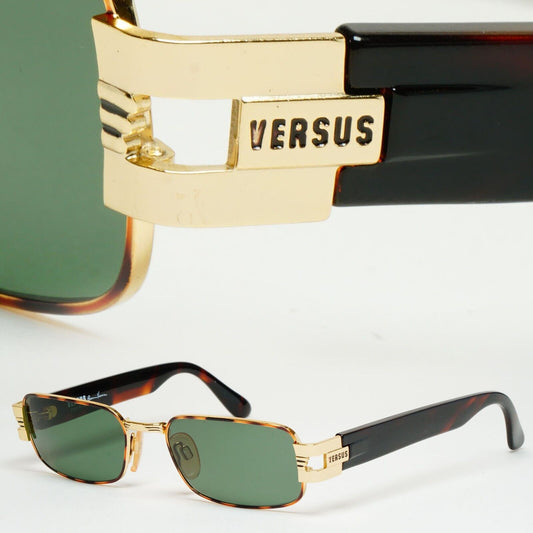 Versus Sunglasses 1996 by Gianni Versace Vintage Gold Rectangle MOD F32 COL 36M