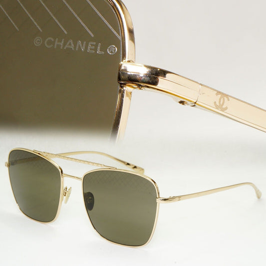 Chanel Sunglasses Gold Square Grey Dull Green Metal Frame 4256 C.395/3 041223