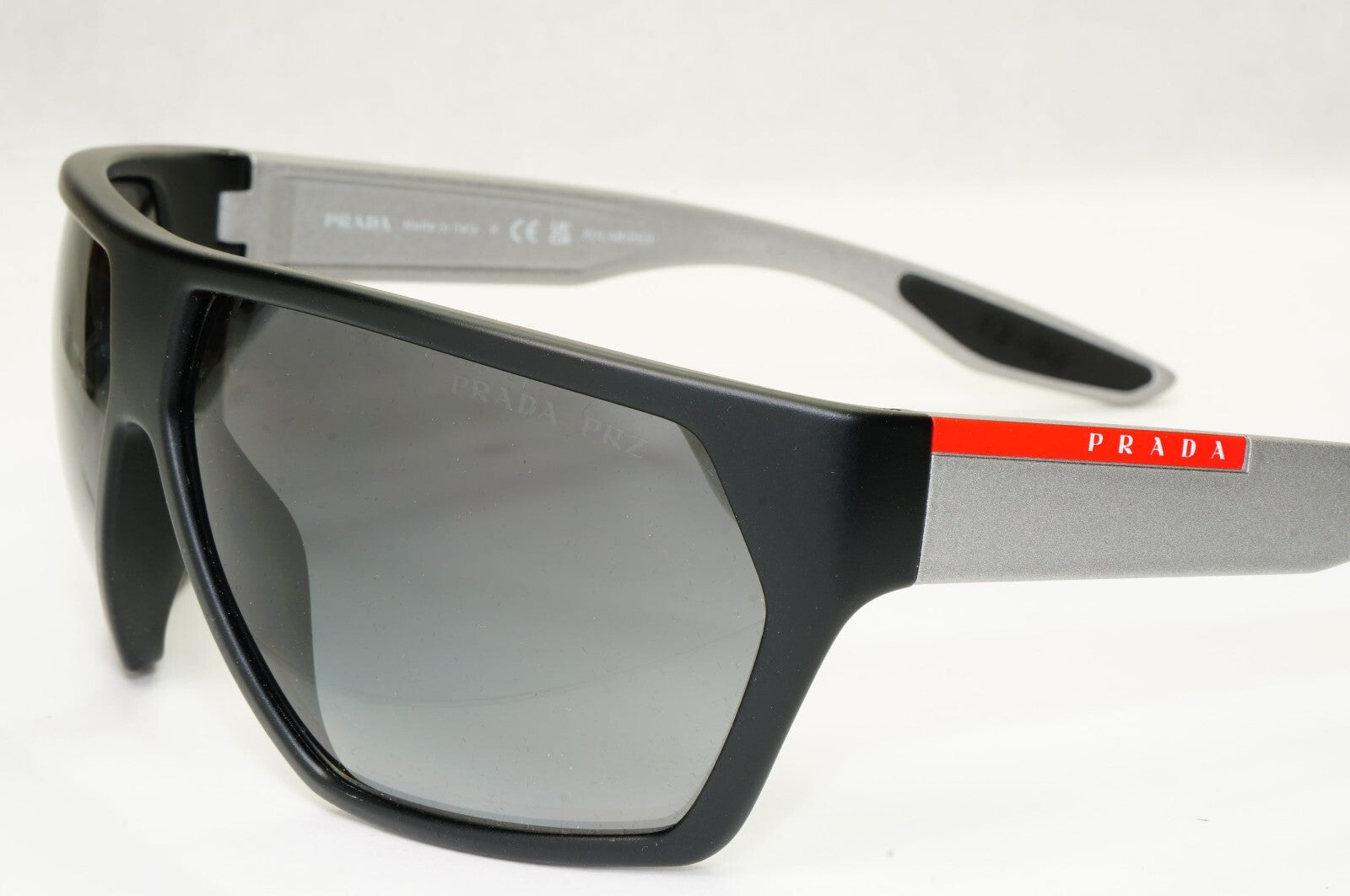 Prada Sunglasses Polarized Black  Wrap Grey Rubber PS08US SPS 08U 453-5W1 [b]
