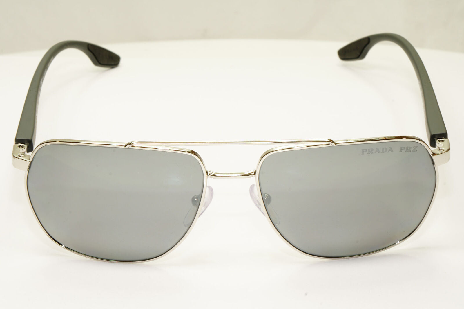Prada Silver Black Polarised Sunglasses Pilot Mens Square SPS 55V PS55VS 1BC-07H