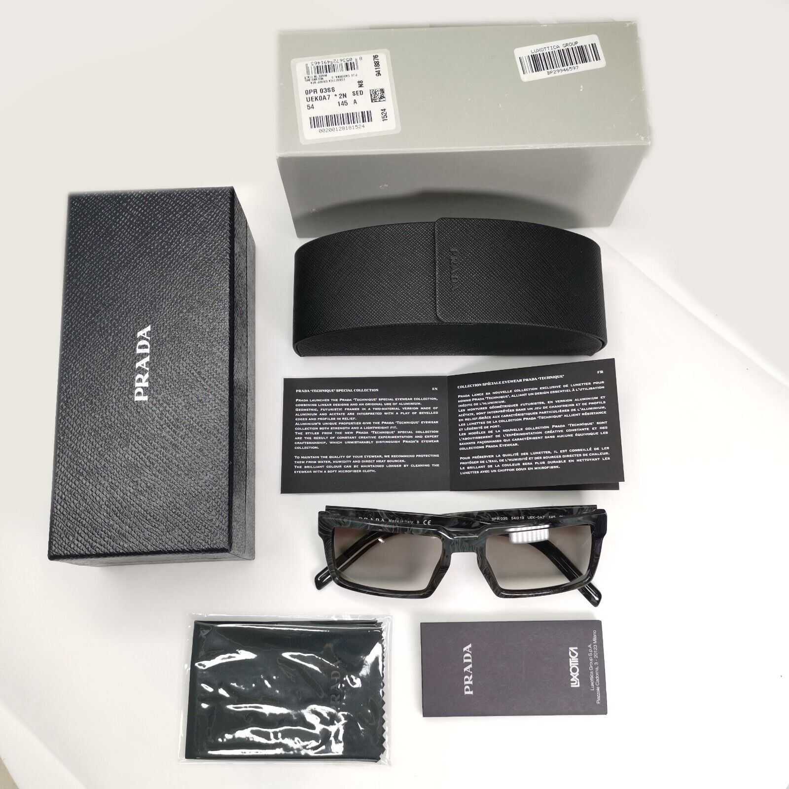 Prada Sunglasses Technique Grey Marble Gradient Square PR03SS SPR 03S UEK-0A7