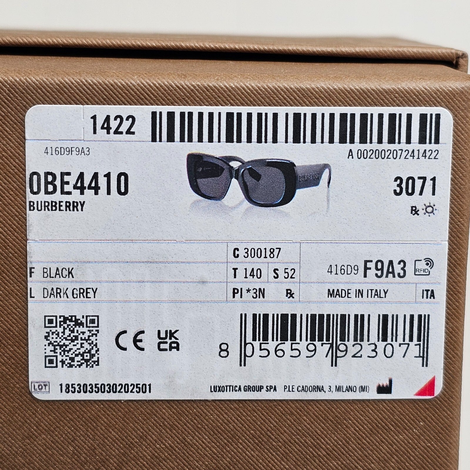 Burberry Sunglasses Black Square Diamante Letters BE 4410 3001/87 52mm