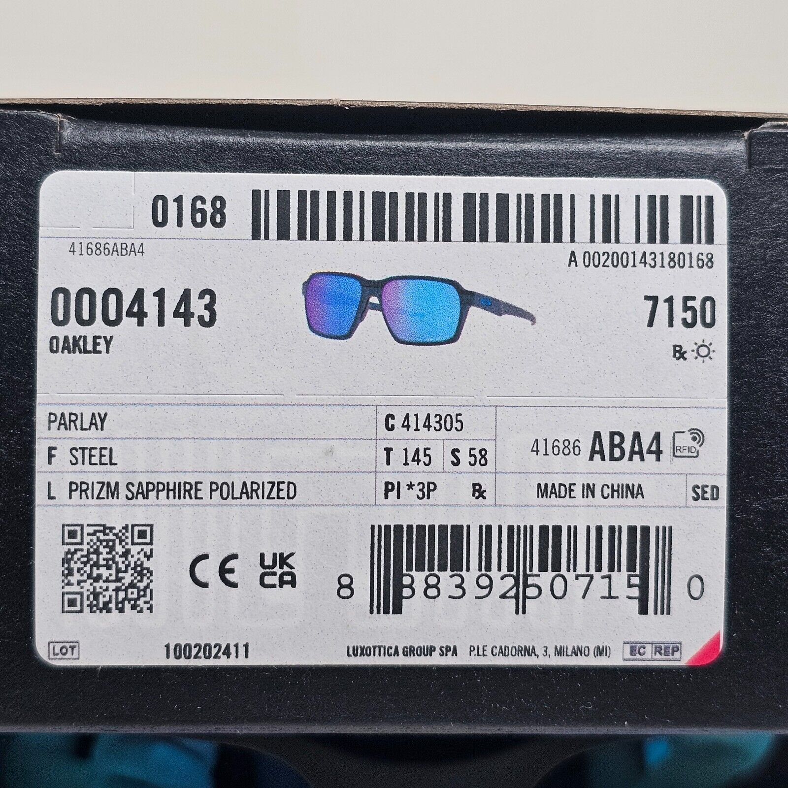 Oakley Sunglasses Parlay Polarized Black Blue Prizm Sapphire OO 4143 05
