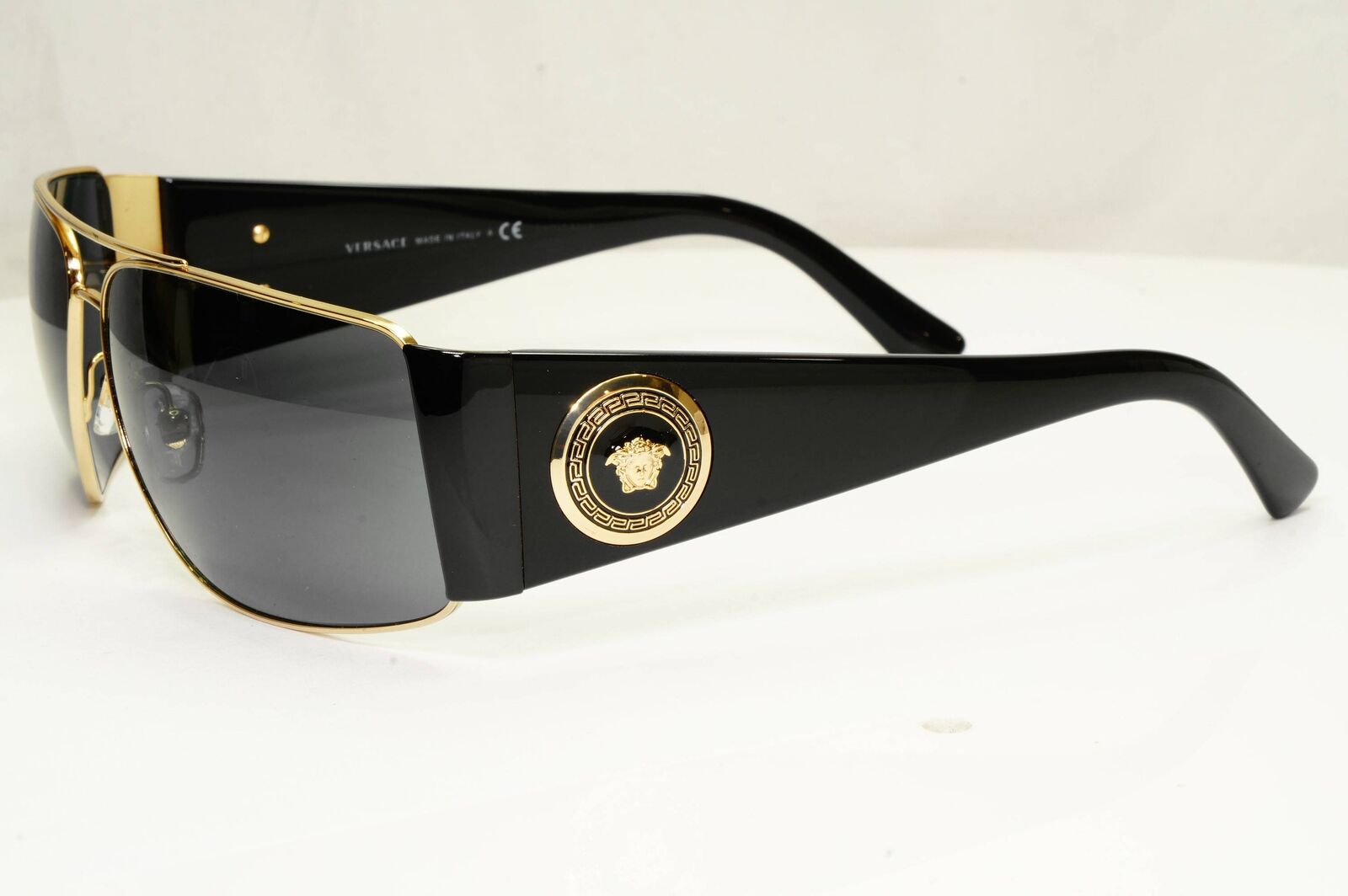 Versace Sunglasses Black Gold Medusa Square Metal MOD VE 2163 1002/87