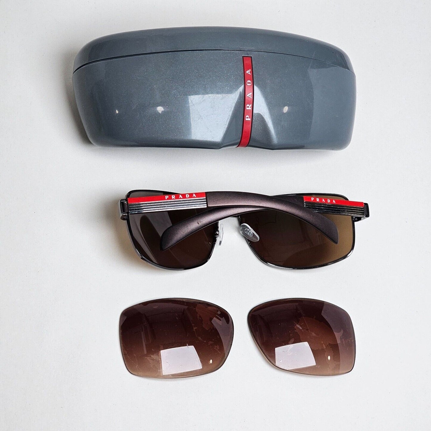 Prada Sunglasses Brown Gunmetal Wrap Navigator PS54IS SPS 54I 5AV-6S1 231124