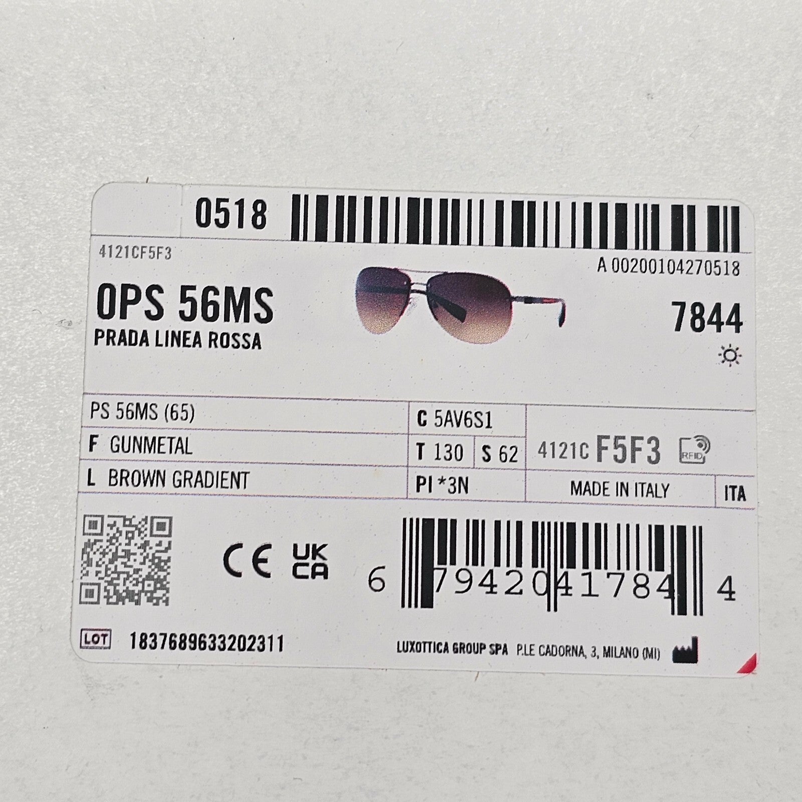 Prada Sunglasses Brown Gradient Pilot Rimless PS56MS SPS 56M 5AV-6S1 62mm [a]