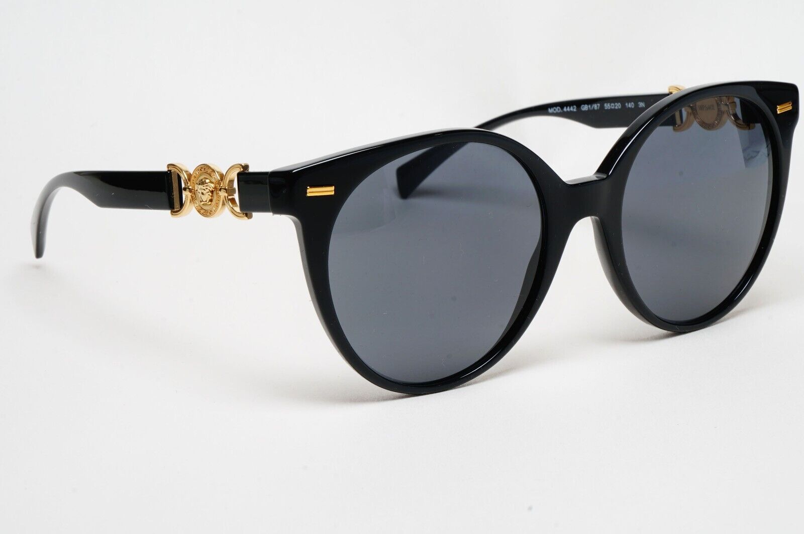 Versace Sunglasses Round Oversized Black Grey Gold Medusa MOD VE 4442 GB1/87