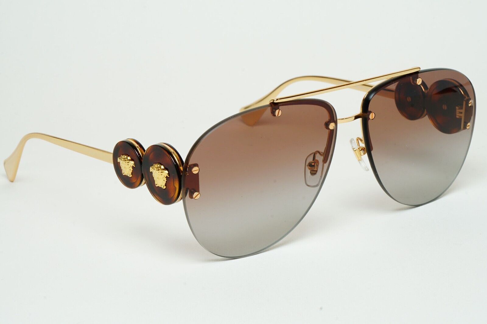Versace Sunglasses Rimless Pilot Gold Medusa Brown MOD VE 2250 1488/89
