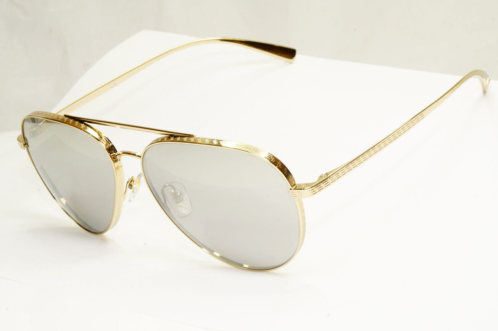Authentic Versace Mens Gold Pilot Metal Sunglasses Silver Mirror 2217 1252/6G