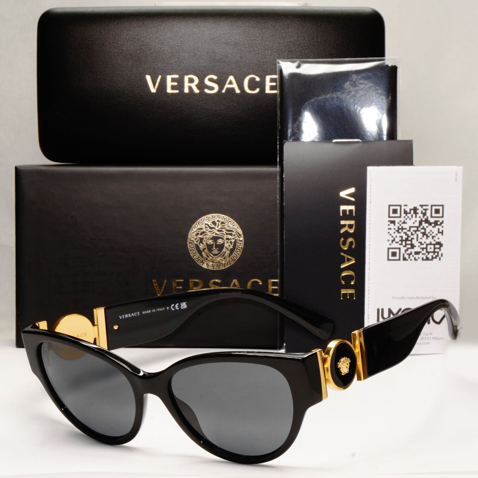 Versace Sunglasses Black Gold Medusa Full Rim Cat Eye Womens MOD VE 4368 GB1/87