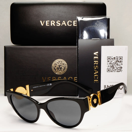 Versace Sunglasses Black Gold Medusa Full Rim Cat Eye Womens MOD VE 4368 GB1/87
