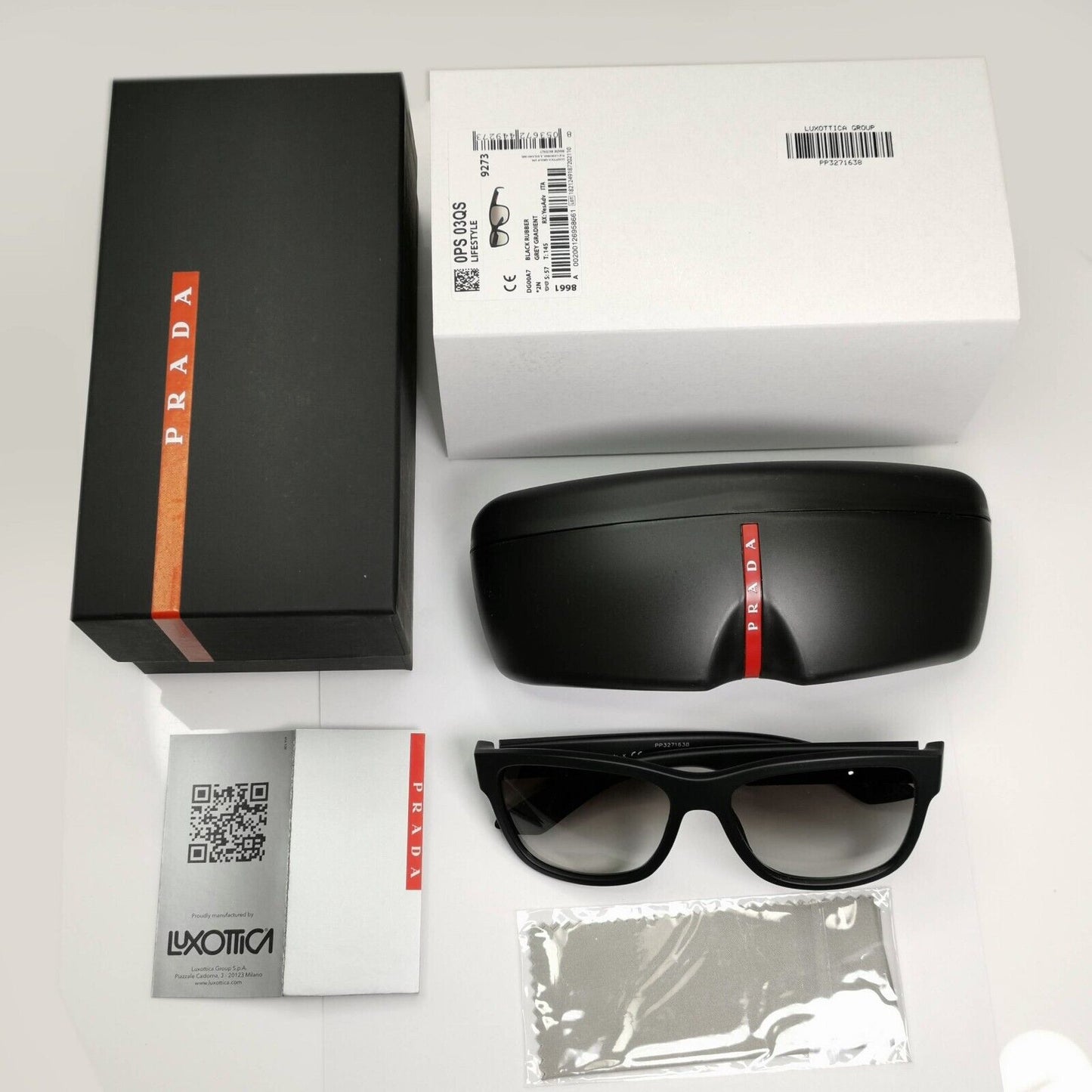 Prada Black Sunglasses Squre Grey Gradient Red Stripe PS03QS SPS 03Q DG0-0A7