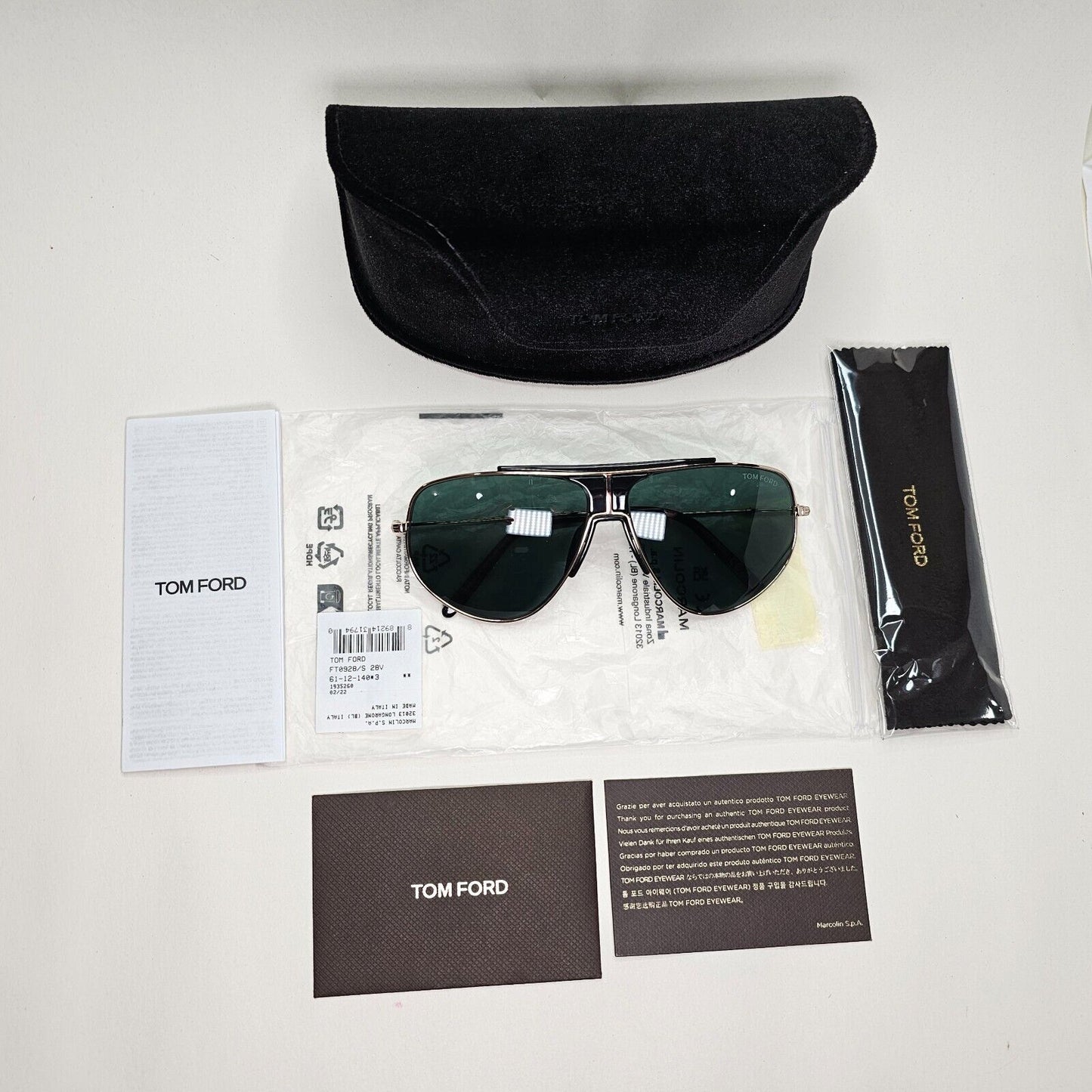 Tom Ford Sunglasses Addison Gold Black Green Pilot Square FT0928 TF 928 28V 61mm