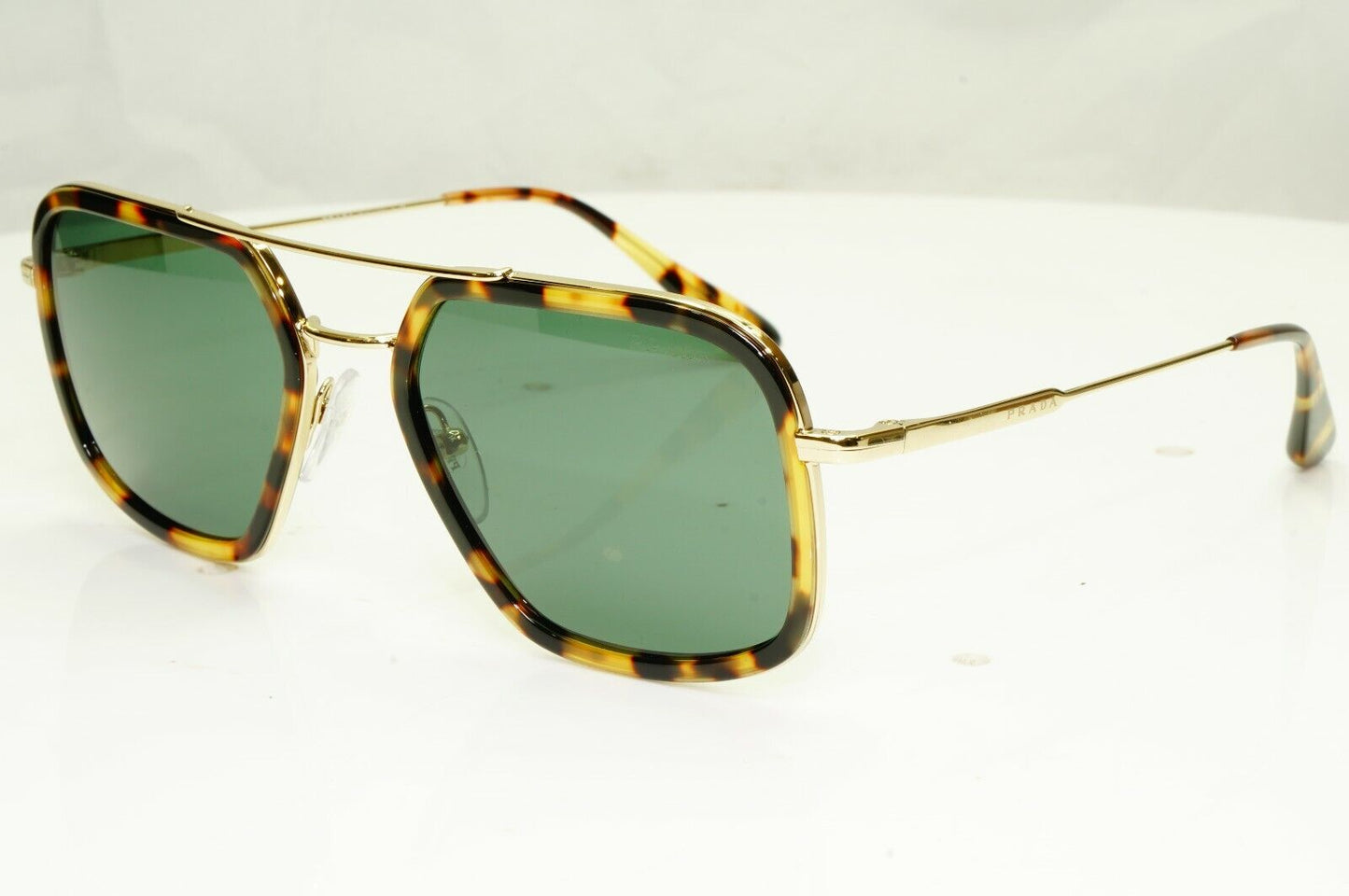 Prada Gold Brown Green Tortoise Sunglasses Pilot Square Metal SPR 57X 02A-728