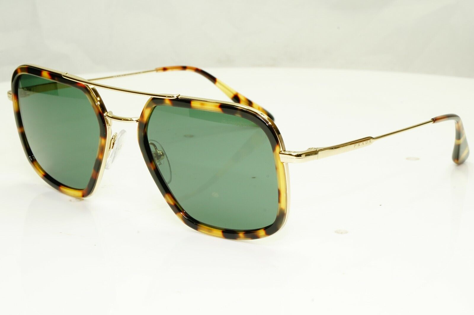 Prada Gold Brown Green Tortoise Sunglasses Pilot Square Metal SPR 57X 02A-728