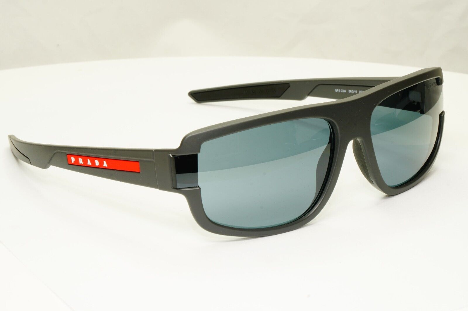 Prada Sunglasses Grey Mirror Red Stripe Rossa Rectangle SPS 03W UFK-07G PS03WS