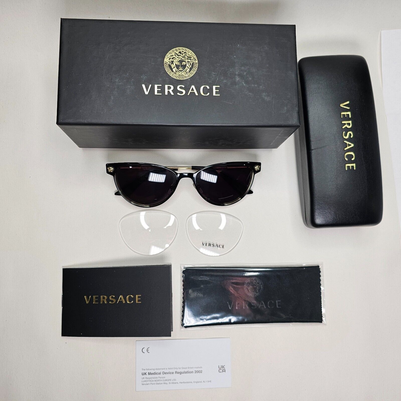 Versace Sunglasses Black Gold Medusa Metal Frame MOD VE 1277 1433 54mm