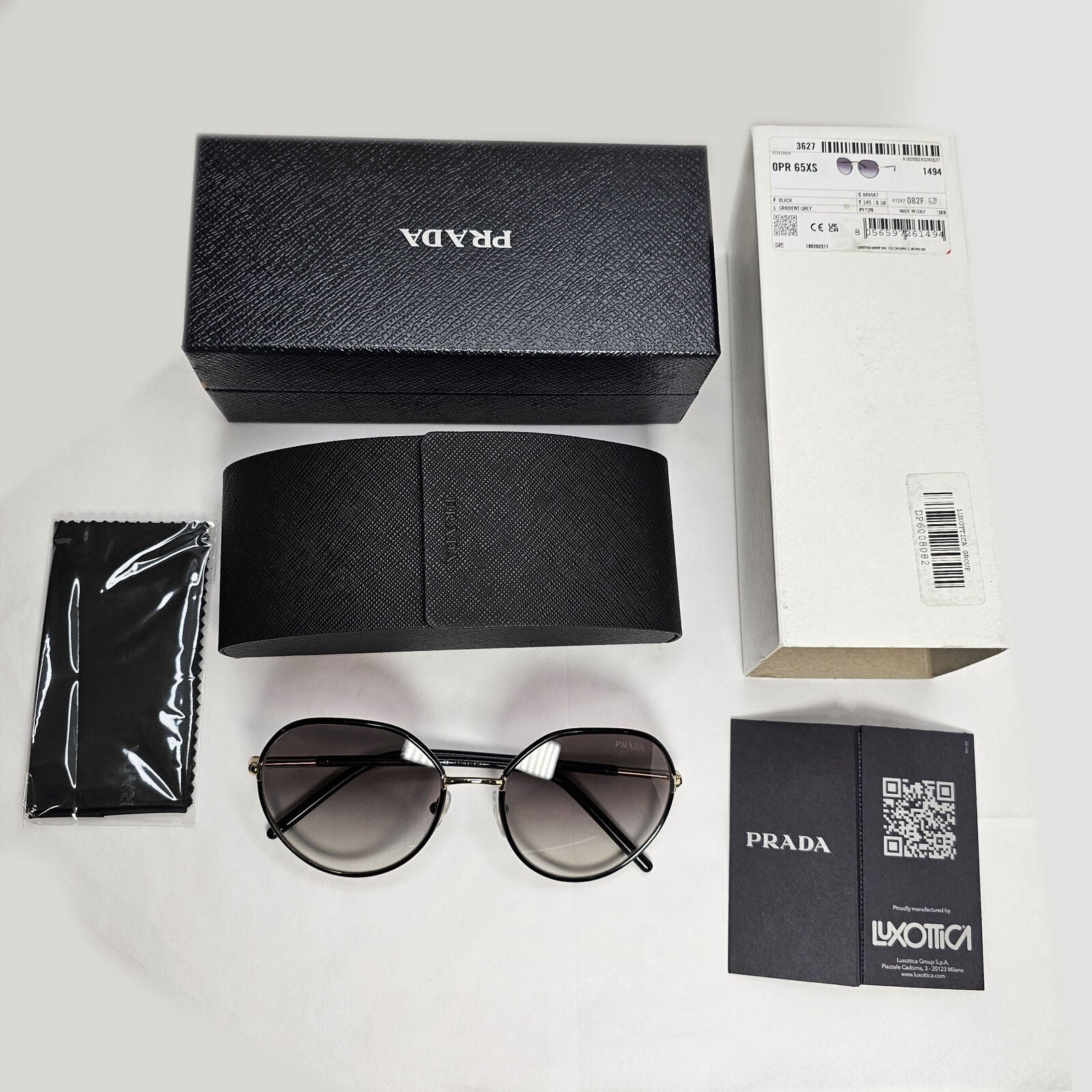 Prada Sunglasses Black Gold Grey Gradient Round PR65XS SPR 65X AAV-0A7 58mm