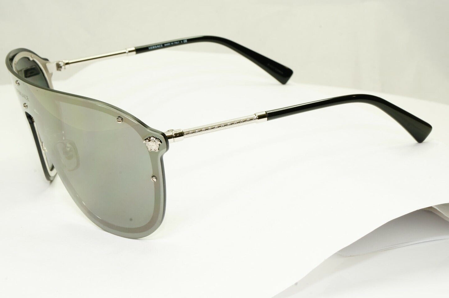 Versace Sunglasses Shield Visor Mask Gold Mirror Silver Unisex MOD 2180 1000/5A