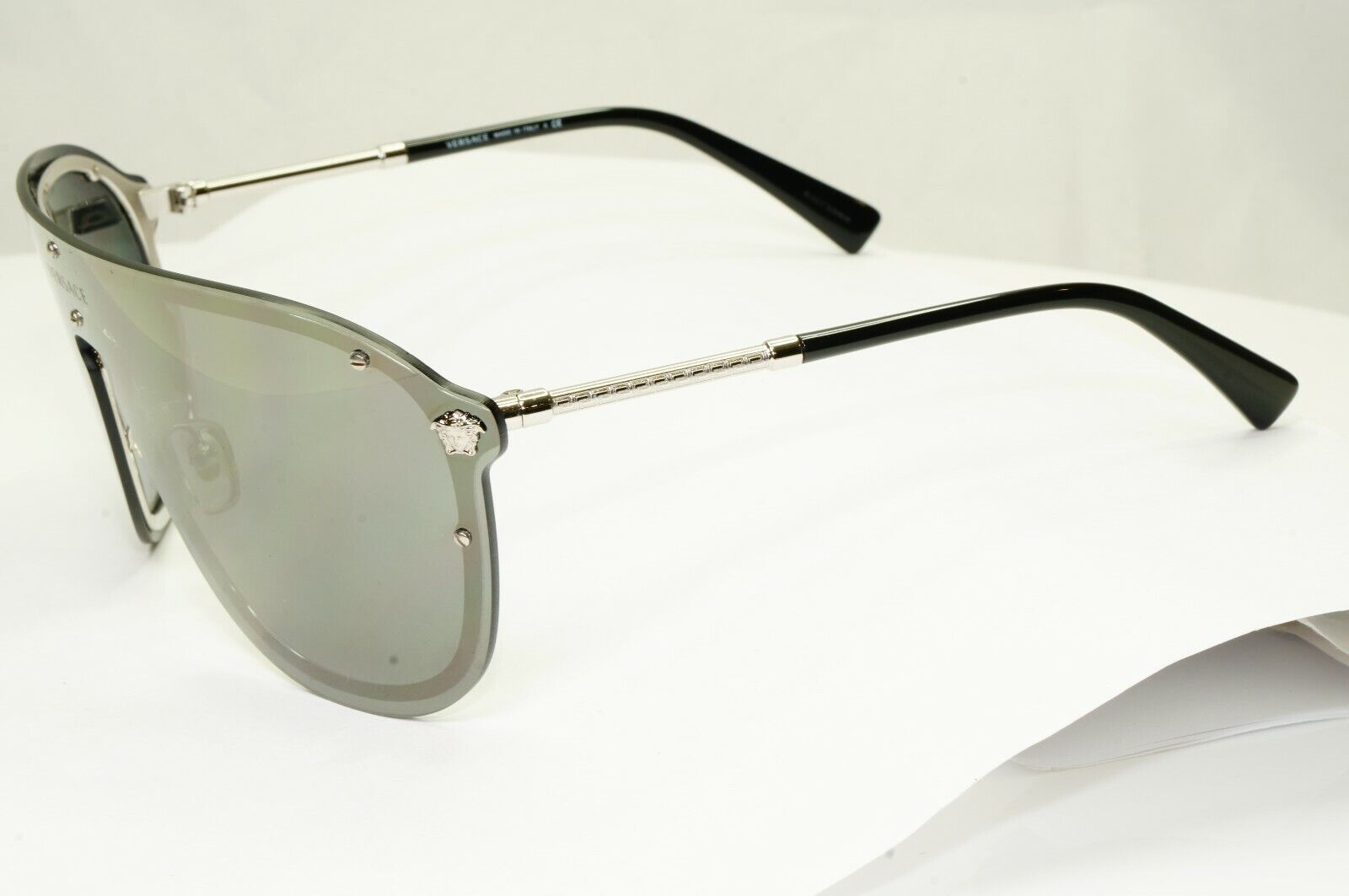 Versace Sunglasses Shield Visor Mask Gold Mirror Silver Unisex MOD 2180 1000/5A